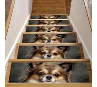 Eslifey Lot de 15 tapis d'escalier antidérapants pour marches en bois, pour enfants, personnes âgées et animaux domestiques avec adhésif réutilisable, motif chien mexicain, chihuahua (20,3 x 76,2 cm)