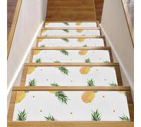 Eslifey Lot de 15 tapis d'escalier antidérapants pour marches en bois, pour enfants, personnes âgées et animaux domestiques avec adhésif réutilisable, ananas jaune à pois d'été, 20,3 x 76,2 cm