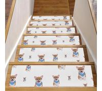 Eslifey Lot de 15 tapis d'escalier antidérapants pour marches en bois, pour enfants, personnes âgées et animaux domestiques avec adhésif réutilisable, motif chien corgi 20,3 x 76,2 cm