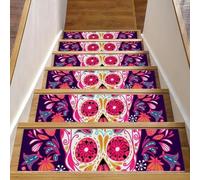 Eslifey Lot de 15 tapis d'escalier antidérapants pour marches en bois, pour enfants, personnes âgées et animaux domestiques avec adhésif réutilisable, tête de mort en sucre 20,3 x 76,2 cm