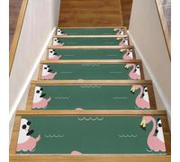 Eslifey Lot de 15 tapis d'escalier antidérapants pour marches en bois, pour enfants, personnes âgées et animaux domestiques avec adhésif réutilisable, motif pandas à nager sur la mer sur un flamant