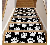 Eslifey Lot de 15 tapis d'escalier antidérapants pour marches en bois, pour enfants, personnes âgées et animaux domestiques avec adhésif réutilisable, motif empreintes de pattes d'ours et de chien