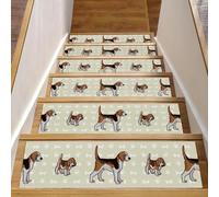 Eslifey Lot de 15 tapis d'escalier antidérapants pour marches en bois, pour enfants, personnes âgées et animaux de compagnie avec adhésif réutilisable, motif chiot mignon et chien de chasse (20,3 x