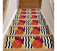 Eslifey Lot de 15 tapis d'escalier antidérapants pour marches en bois, pour enfants, personnes âgées et animaux domestiques avec adhésif réutilisable, rayures florales et fleurs - 20,3 x 76,2 cm