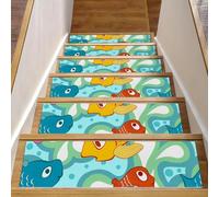 Eslifey Lot de 15 tapis d'escalier antidérapants pour marches en bois, pour enfants, personnes âgées et animaux domestiques avec adhésif réutilisable, motif poissons sous-marins de dessin animé, océan