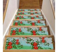 Eslifey Lot de 15 tapis d'escalier antidérapants pour marches en bois, pour enfants, personnes âgées et animaux domestiques avec adhésif réutilisable, plantes rouges tropicales, feuilles, fleurs (20,3