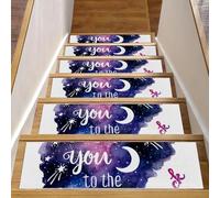 Eslifey Lot de 15 tapis d'escalier antidérapants pour marches en bois, tapis d'escalier pour enfants, personnes âgées et animaux domestiques avec adhésif réutilisable, motif « I Love You To the Moon