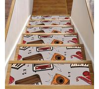 Eslifey Lot de 15 tapis d'escalier antidérapants pour marches en bois, tapis d'escalier pour enfants, personnes âgées et animaux domestiques avec adhésif réutilisable, motif coloré d'instruments de