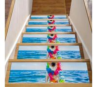 Eslifey Lot de 15 tapis d'escalier antidérapants pour marches en bois, tapis d'escalier pour enfants, personnes âgées et animaux domestiques avec adhésif réutilisable, chien surfant sur une planche de