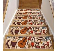 Eslifey Lot de 15 tapis d'escalier antidérapants pour marches en bois, tapis d'escalier pour enfants, personnes âgées et animaux domestiques avec adhésif réutilisable, instruments de musique, motif