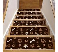 Eslifey Lot de 15 tapis d'escalier antidérapants pour marches en bois, tapis d'escalier pour enfants, personnes âgées et animaux domestiques avec adhésif réutilisable, empreintes de pattes de chien et