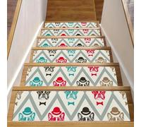 Eslifey Lot de 15 tapis d'escalier d'intérieur antidérapants avec adhésif réutilisable pour marches en bois, motif bouledogue français, géométrique, diamant, 76,2 x 20,3 cm