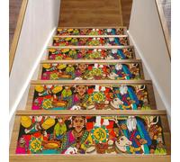 Eslifey Lot de 15 tapis d'escalier d'intérieur antidérapants avec adhésif réutilisable pour marches en bois, 76,2 x 20,3 cm, motifs animaux saints indiens, motifs musicaux, masques pour chiens