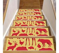 Eslifey Lot de 15 tapis d'escalier d'intérieur antidérapants pour chiens, enfants, personnes âgées avec adhésif réutilisable - Éléphant, girafe, coq, autruche, crocodile - 76,2 x 20,3 cm