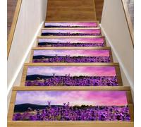 Eslifey Lot de 15 tapis d'escalier d'intérieur antidérapants pour marches en bois, 76,2 x 20,3 cm, motif fleur de lavande de Provence, mauve, avec adhésif réutilisable
