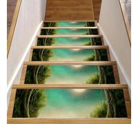Eslifey Lot de 15 tapis d'escalier d'intérieur antidérapants pour marches en bois, 76,2 x 20,3 cm, motif forêt sombre au clair de lune avec adhésif réutilisable
