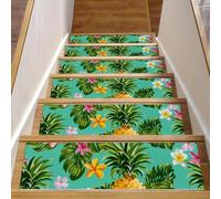 Eslifey Lot de 15 tapis d'escalier d'intérieur antidérapants pour marches en bois avec adhésif réutilisable - Motif ananas tropical et feuilles - 76,2 x 20,3 cm