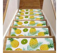 Eslifey Lot de 15 tapis d'escalier d'intérieur antidérapants pour marches en bois, motif ananas tropical, kiwi, fruits et chiens, 76,2 x 20,3 cm, avec adhésif réutilisable