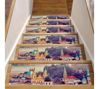 Eslifey Lot de 15 tapis d'escalier en Europe City and Mountain pour marches en bois, 76,2 x 20,3 cm, tapis d'escalier d'intérieur antidérapants pour chiens, enfants, personnes âgées avec adhésif