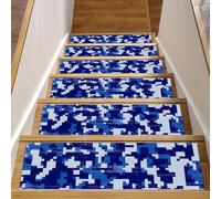 Eslifey Lot de 15 tapis d'escalier militaires antidérapants pour marches en bois, 76,2 x 20,3 cm, pour chiens, enfants, personnes âgées avec adhésif réutilisable - Bleu camouflage