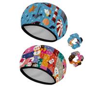Eslifey Lot de 2 bonnets de douche réutilisables avec chouchous pour femme, bonnet de bain élastique imperméable pour cheveux longs, motif ancre marine, hippocampe, poisson