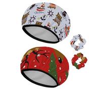 Eslifey Lot de 2 bonnets de douche réutilisables avec chouchous pour femme, bonnet de bain élastique imperméable pour cheveux longs, motif ancre de bateau à vapeur, motif chat