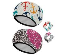 Eslifey Lot de 2 bonnets de douche réutilisables avec chouchous pour femme, bonnet de bain élastique imperméable pour cheveux longs, motif ancre colorée