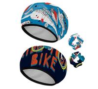 Eslifey Lot de 2 bonnets de douche réutilisables avec chouchous pour femme, bonnet de bain élastique imperméable pour cheveux longs, motif conque de baleine, blanc et rouge
