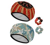 Eslifey Lot de 2 bonnets de douche réutilisables avec chouchous pour femme, bonnet de bain élastique imperméable pour cheveux longs, motif roue du zodiaque du Nouvel An, étoile