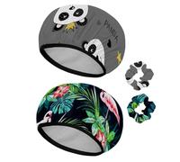 Eslifey Lot de 2 bonnets de douche réutilisables avec chouchous pour femme, bonnet de bain élastique imperméable pour cheveux longs, motif princesse panda, cœur, patte