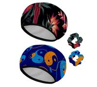 Eslifey Lot de 2 bonnets de douche réutilisables avec chouchous pour femme, bonnet de bain élastique imperméable pour cheveux longs, style vintage, ara, perroquet, hibiscus, strelitzia, fleur