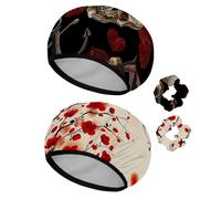 Eslifey Lot de 2 bonnets de douche réutilisables avec chouchous pour femmes, bonnet de bain élastique imperméable pour cheveux longs, motif crâne humain ancre et cœur