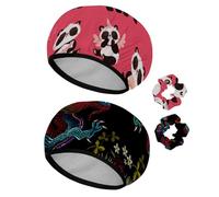 Eslifey Lot de 2 bonnets de douche réutilisables avec chouchous pour femmes, bonnet de bain élastique imperméable pour cheveux longs, rose endormi, princesse panda, ours