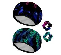 Eslifey Lot de 2 bonnets de douche réutilisables avec chouchous pour femmes, bonnet de bain élastique imperméable pour cheveux longs, cercle horoscope néon avec signes du zodiaque