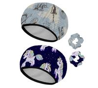 Eslifey Lot de 2 bonnets de douche réutilisables avec chouchous pour femmes, bonnet de bain élastique imperméable pour cheveux longs, ancre de roue de bateau