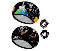 Eslifey Lot de 2 bonnets de douche réutilisables avec chouchous pour femmes, bonnet de bain élastique imperméable pour cheveux longs, image du système solaire galaxie espace