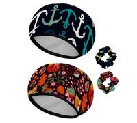 Eslifey Lot de 2 bonnets de douche réutilisables avec chouchous pour femmes, bonnet de bain élastique imperméable pour cheveux longs, motif ancre de bateau mignon