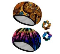 Eslifey Lot de 2 bonnets de douche réutilisables avec chouchous pour femmes, bonnet de bain élastique imperméable pour cheveux longs, engrenages colorés à roue dentée