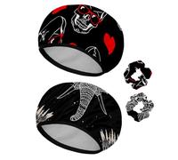 Eslifey Lot de 2 bonnets de douche réutilisables avec chouchous pour femmes, bonnet de bain élastique imperméable pour cheveux longs, motif cœurs crânes, jour des morts