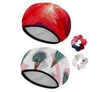 Eslifey Lot de 2 bonnets de douche réutilisables avec chouchous pour femmes, bonnet de bain élastique imperméable pour cheveux longs, bleu et rouge, grotte naturelle