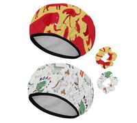 Eslifey Lot de 2 bonnets de douche réutilisables avec chouchous pour femmes, bonnet de bain élastique imperméable pour cheveux longs, animaux, éléphant, girafe, coq, autruche, crocodile