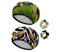 Eslifey Lot de 2 bonnets de douche réutilisables avec chouchous pour femmes, bonnet de bain élastique imperméable pour cheveux longs, été solaire prairie, vaches, berger, cheval