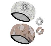 Eslifey Lot de 2 bonnets de douche réutilisables avec chouchous pour femmes, bonnet de bain élastique imperméable pour cheveux longs, motif mystique alchimie occulte