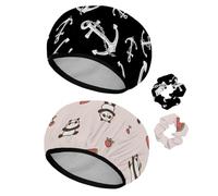Eslifey Lot de 2 bonnets de douche réutilisables avec chouchous pour femmes, bonnet de bain élastique imperméable pour cheveux longs, chaîne d'ancre, motif nautique maritime