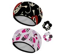 Eslifey Lot de 2 bonnets de douche réutilisables avec chouchous pour femmes, bonnet de bain élastique imperméable pour cheveux longs, motif tête de mort de pirates, ancre et étoiles