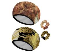 Eslifey Lot de 2 bonnets de douche réutilisables avec chouchous pour femmes, bonnet de bain élastique imperméable pour cheveux longs, fleurs vintage, herbe floue sur le coucher du soleil, printemps