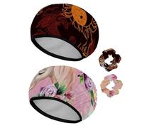 Eslifey Lot de 2 bonnets de douche réutilisables avec chouchous pour femmes, bonnet de bain élastique imperméable pour cheveux longs, élément chinois Tai Chi Dragon