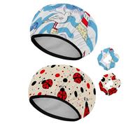 Eslifey Lot de 2 bonnets de douche réutilisables avec chouchous pour femmes, bonnet de bain élastique imperméable pour cheveux longs, mouette, phare, roue, vague, mer et océan
