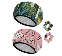 Eslifey Lot de 2 bonnets de douche réutilisables avec chouchous pour femmes, bonnet de bain élastique imperméable pour cheveux longs, motif cactus sauvage, fleurs de la forêt