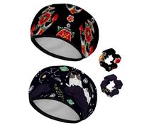 Eslifey Lot de 2 bonnets de douche réutilisables avec chouchous pour femmes, bonnet de bain élastique imperméable pour cheveux longs, motif ancre aquarelle floral